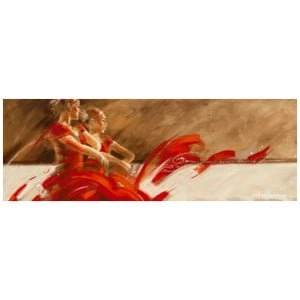 een schilderij van een vrouw in een rode jurk