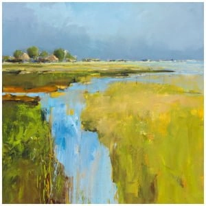 een olieverfschilderij van een moeraslandschap