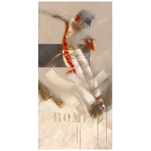 een schilderij van een persoon die in de lucht springt