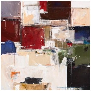 een abstract schilderij met veel verschillende kleuren en vormen