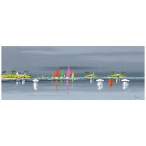 een schilderij van zeilboten in het water