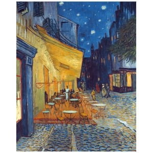 een afbeelding van een schilderij van een straat bij nacht