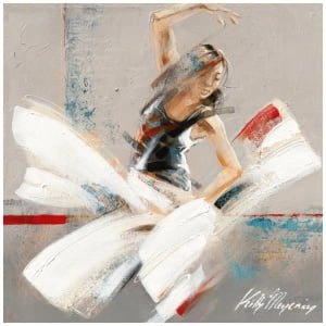 een schilderij van een vrouw op een surfplank