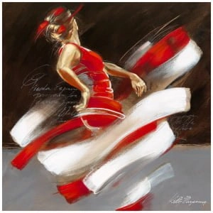 een schilderij van een vrouw in een rode jurk