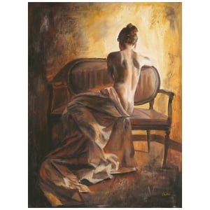 een schilderij van een vrouw zittend op een bankje