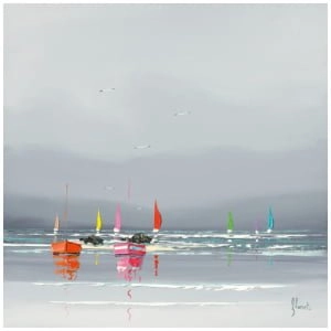 een groep zeilboten die op een watermassa drijven