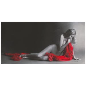 een schilderij van een vrouw in een rode jurk