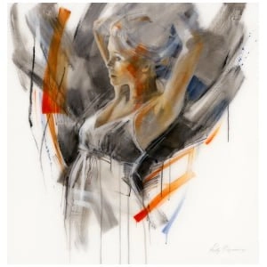 een tekening van een vrouw zittend in een stoel