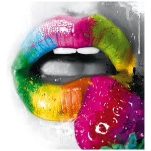 een schilderij van de lippen van een vrouw met verschillende kleuren