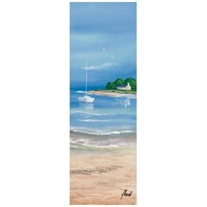 een schilderij van een zeilboot in de oceaan