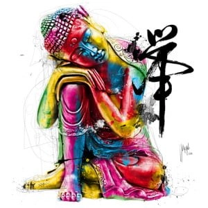 een schilderij van een persoon die op de grond zit