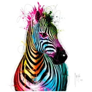 een kleurrijke zebra staat voor een witte achtergrond