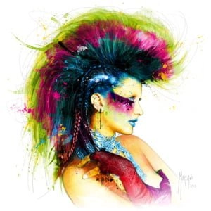 een schilderij van een vrouw met kleurrijk haar