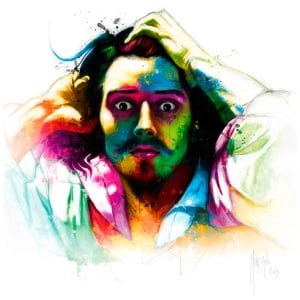 een schilderij van een man met zijn handen op zijn hoofd