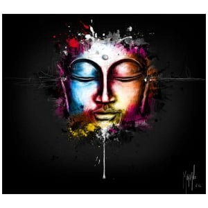 het gezicht van Boeddha met kleurrijke verf erop