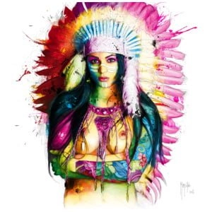 een schilderij van een vrouw met een Indiase hoofdtooi