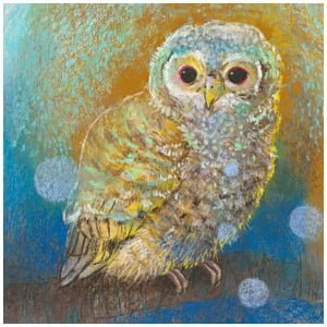 een tekening van een uil zittend op een tak