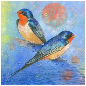 twee vogels zitten bovenop een boomtak