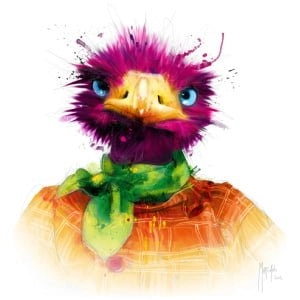 een artistiek schilderij van een struisvogel met een sjaal