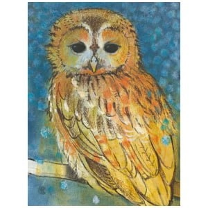 een schilderij van een uil zittend op een tak