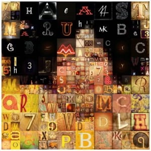 een collage van verschillende letters en cijfers