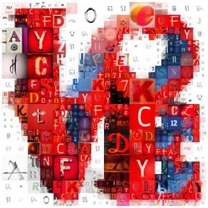 een hart bestaande uit letters en cijfers