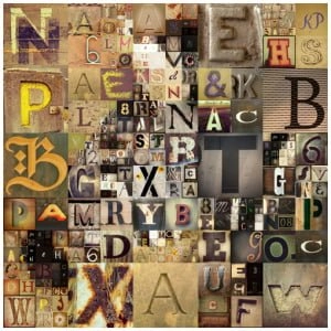 een collage van letters bestaande uit verschillende soorten letters