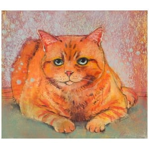 een tekening van een kat die op de grond zit