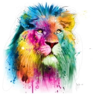 een kleurrijk leeuwengezicht met aquarelverf erop