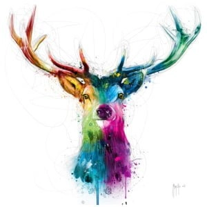 een schilderij van een kleurrijke hertenkop