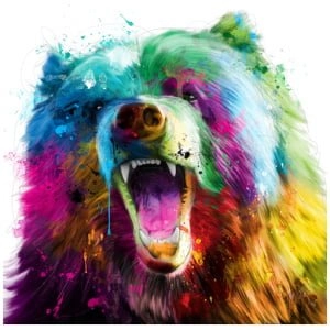 een kleurrijke beer met zijn mond open