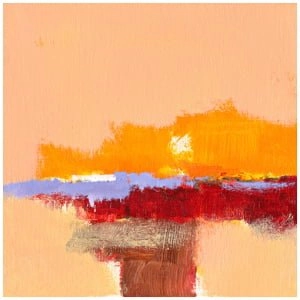 een abstract schilderij met rode, gele en blauwe kleuren