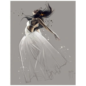 een tekening van een vrouw in een witte jurk