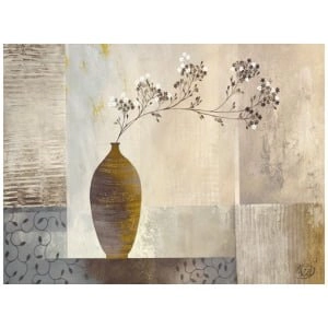 een vaas met bloemen erin, zittend op een tafel