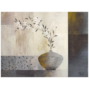 een schilderij van een vaas met bloemen erin