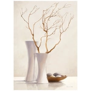 een schilderij van twee vazen ​​met takken erin