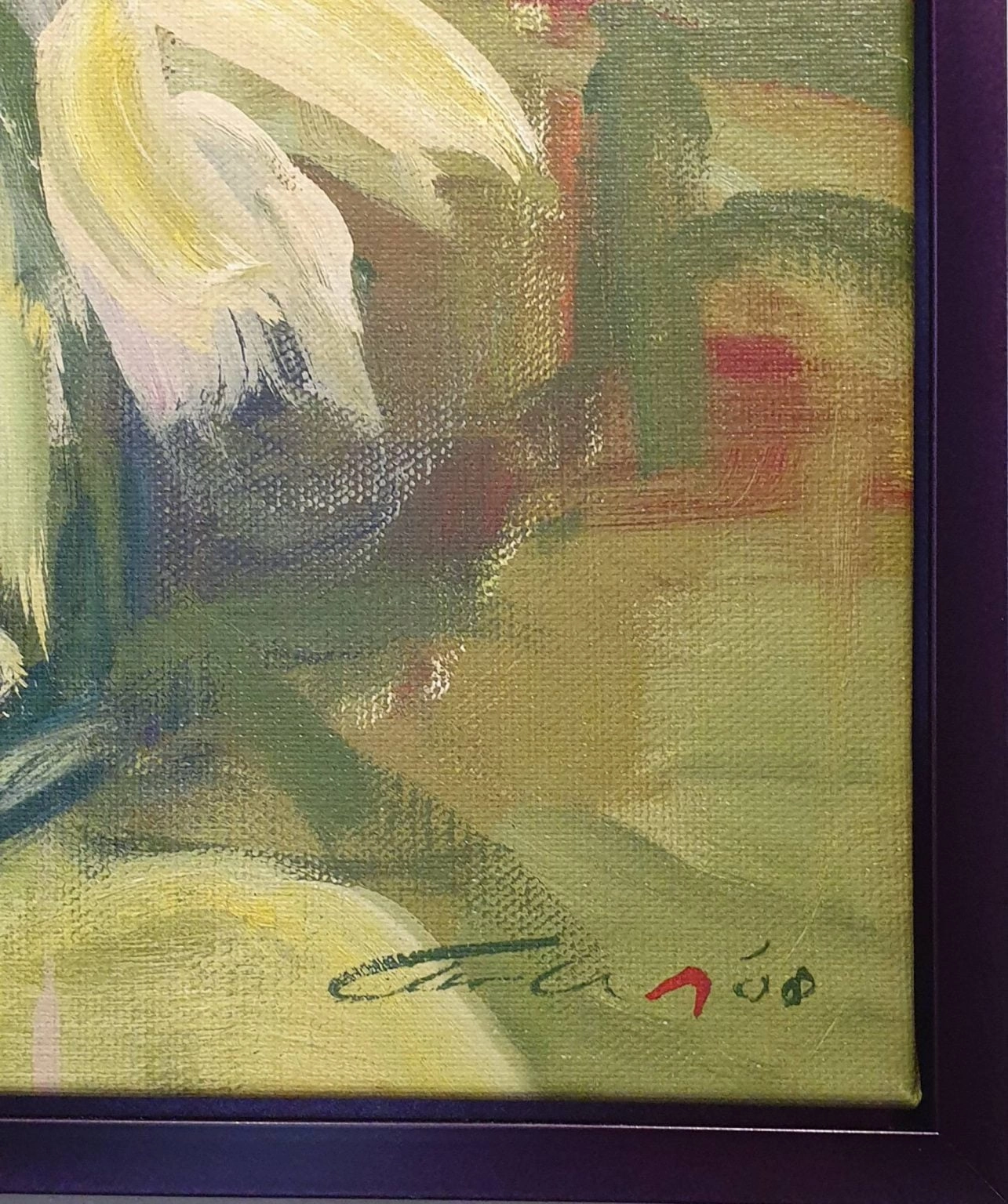 een schilderij van een banaan die op een tafel zit