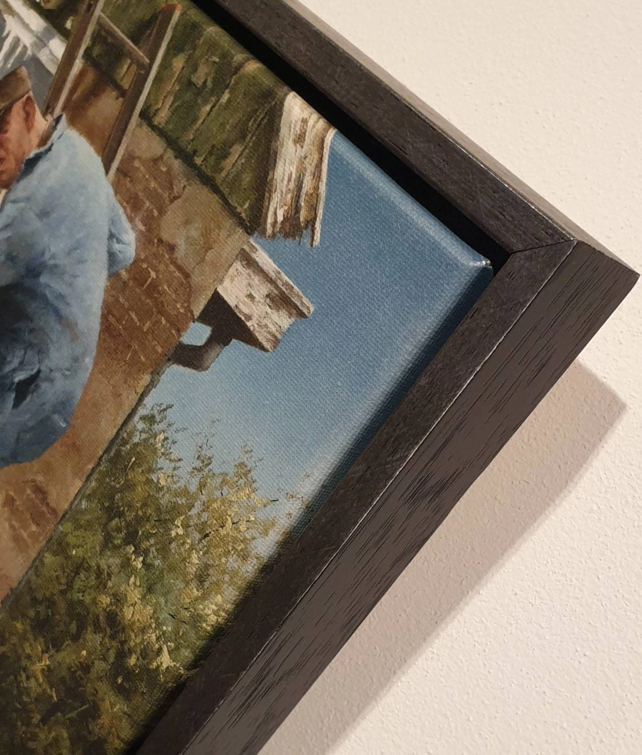 een schilderij van een man die een honkbalknuppel vasthoudt