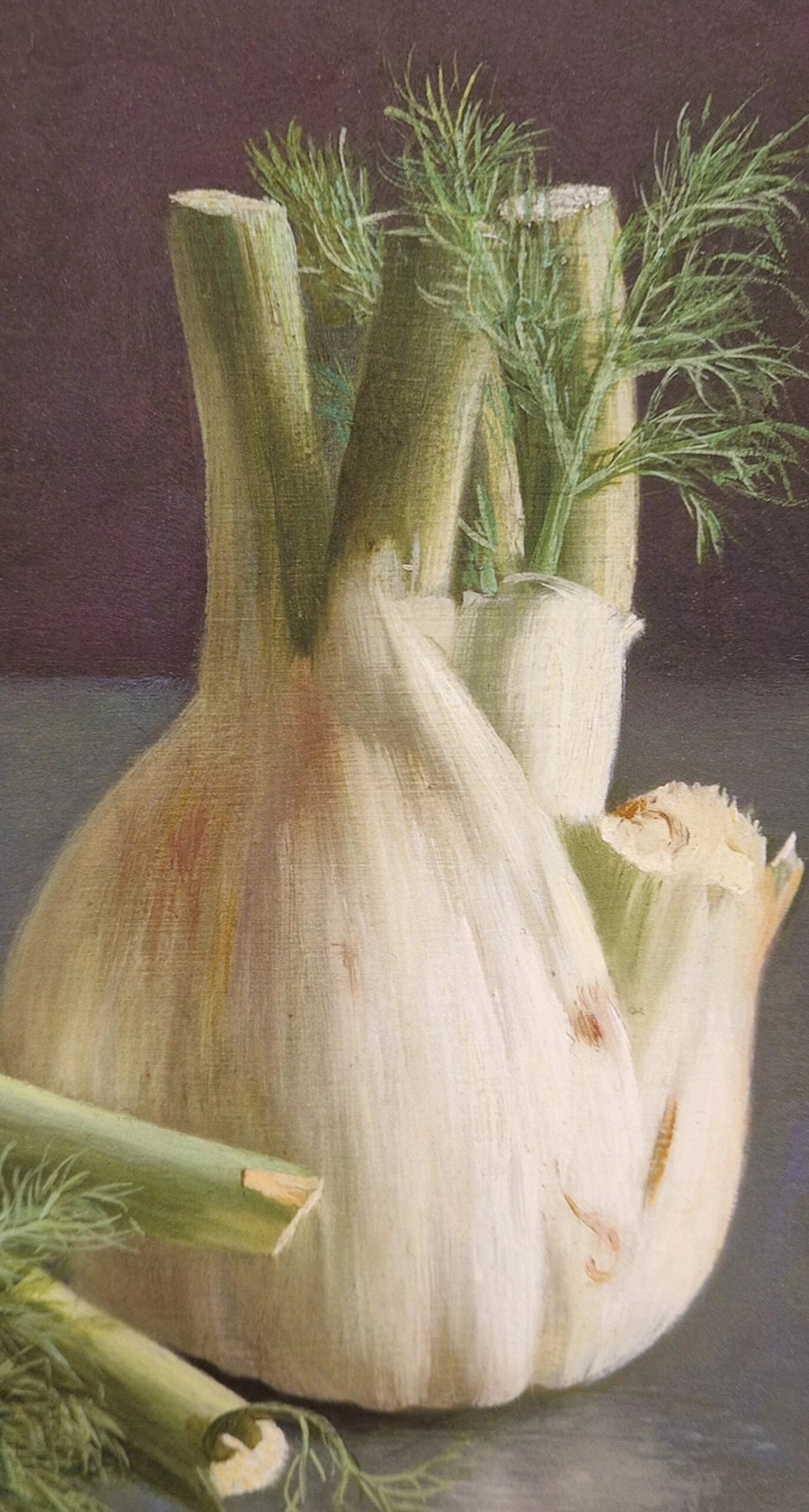 een olieverfschilderij van knoflook en dille