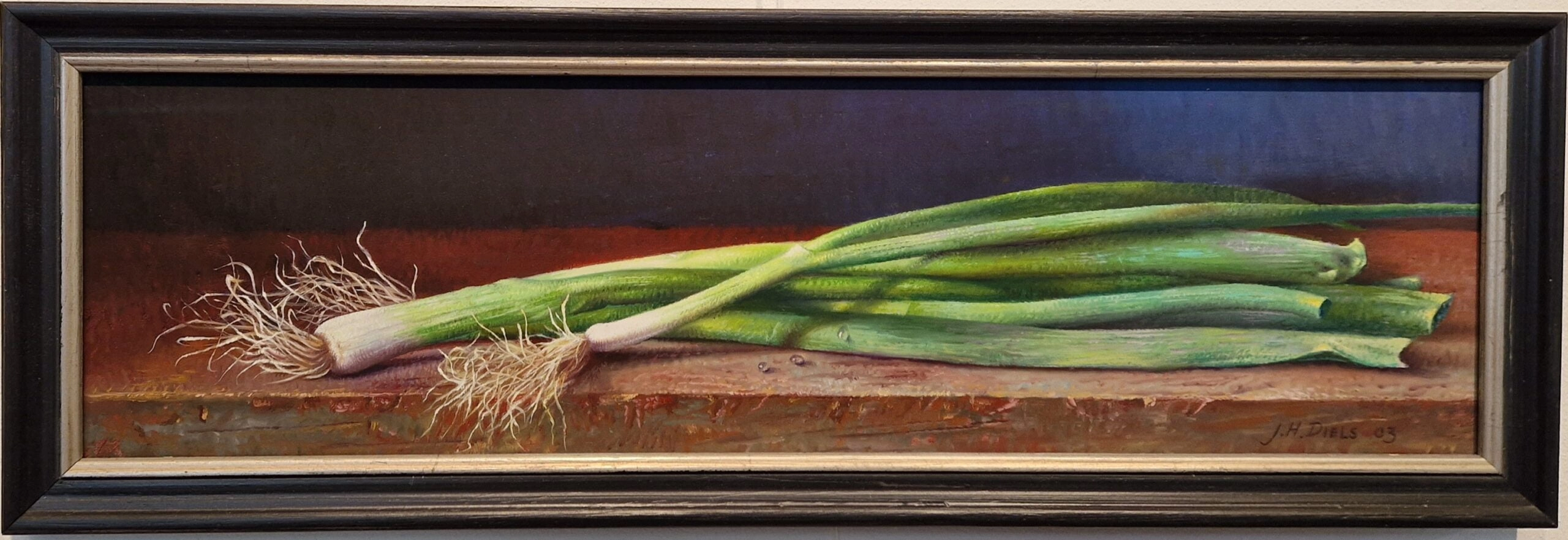 een schilderij van sperziebonen op een tafel