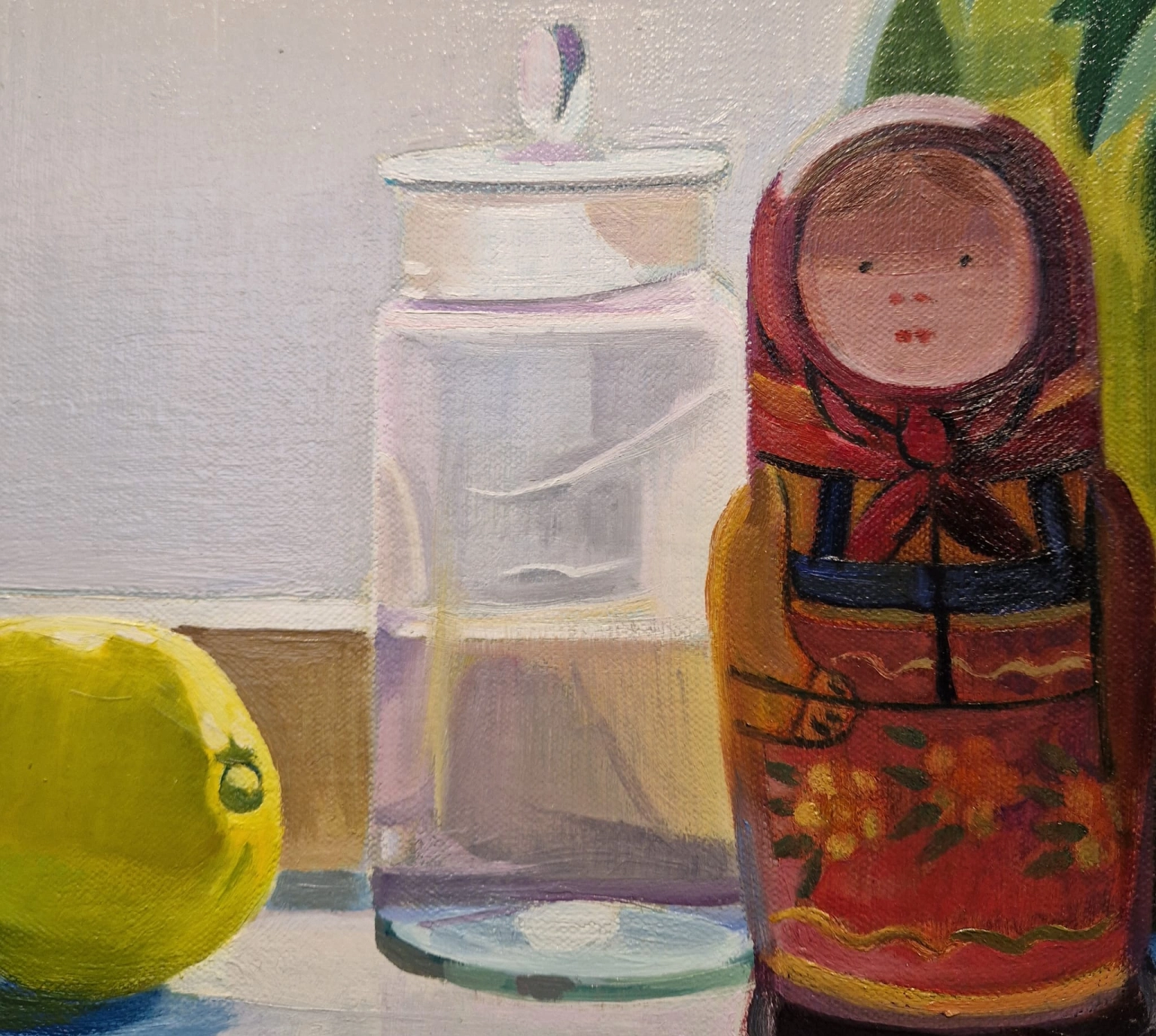 Nico van Bekkum, Stilleven met citroen en matroesjka, detail O