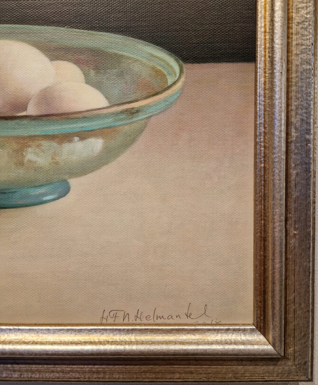 Henk Helmantel, Stilleven met Romeins glas en eieren, detail LH