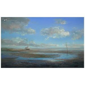Waddenlandschap met drooggevallen trimaran