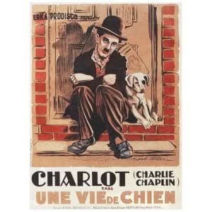 een filmposter met een man die naast een hond op de grond zit