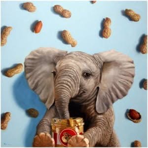een olifant die een pot pindakaas vasthoudt