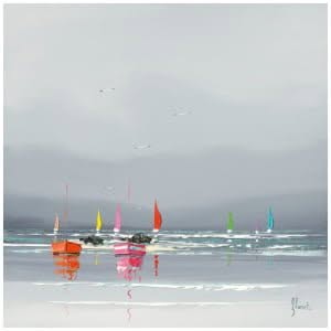 een groep zeilboten die op een watermassa drijven