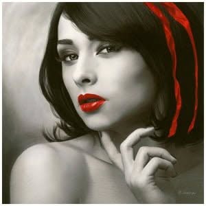 een schilderij van een vrouw met rode lippenstift