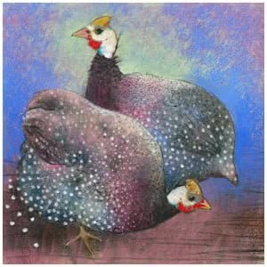 een tekening van twee vogels die op elkaar zitten